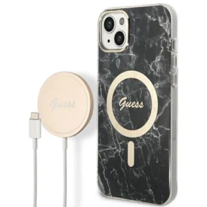 Set Guess GUBPP14MHMEACSK Case+ Charger iPhone 14 Plus 6.7" black/black hard case Marble MagSafeeng