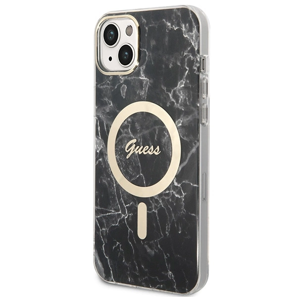 Set Guess GUBPP14MHMEACSK Case+ Charger iPhone 14 Plus 6.7" black/black hard case Marble MagSafeeng