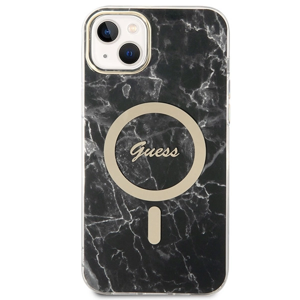 Set Guess GUBPP14MHMEACSK Case+ Charger iPhone 14 Plus 6.7" black/black hard case Marble MagSafeeng
