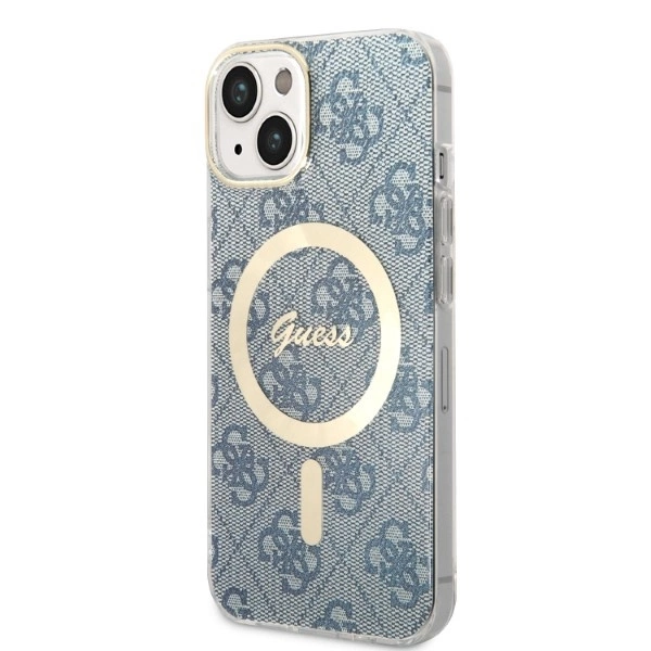 Set Guess GUBPP14SH4EACSB Case+ Charger iPhone 14 6.1" blue/blue hard case 4G Print MagSafeeng