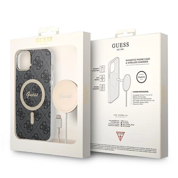 Set Guess GUBPP14SH4EACSK Case+ Charger iPhone 14 6.1" black/black hard case 4G Print MagSafeeng