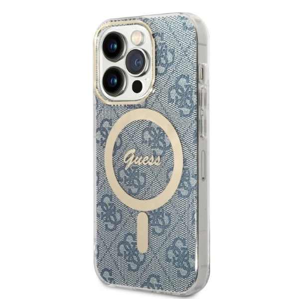 Set Guess GUBPP14XH4EACSB Case+ Charger iPhone 14 Pro Max 6.7" blue/blue hard case 4G Print MagSafeeng