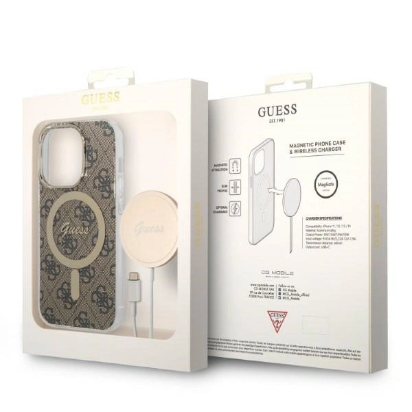 Set Guess GUBPP14XH4EACSW Case+ Charger iPhone 14 Pro Max 6.7" brown/brown hard case 4G Print MagSafeeng