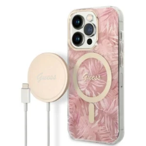 Guess Jungle MagSafe Case + Charger Set for iPhone 14 Pro Max 6.7" - Pinkeng