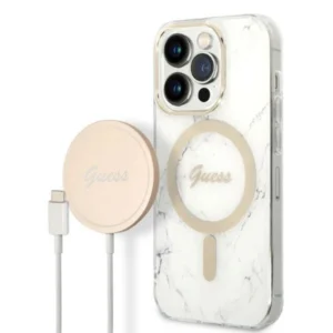 Guess Marble MagSafe Case + Charger Set for iPhone 14 Pro Max 6.7" - Whiteeng