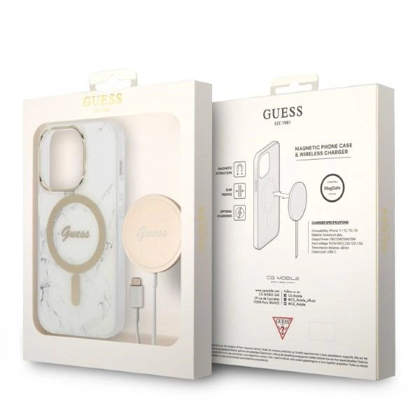 Guess Marble MagSafe Case + Charger Set for iPhone 14 Pro Max 6.7" - Whiteeng