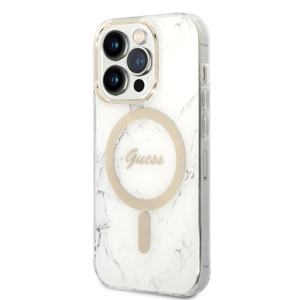 Guess Marble MagSafe Case + Charger Set for iPhone 14 Pro Max 6.7" - Whiteeng
