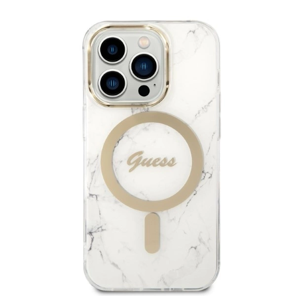 Guess Marble MagSafe Case + Charger Set for iPhone 14 Pro Max 6.7" - Whiteeng