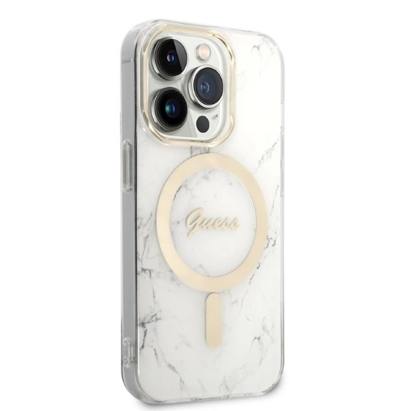 Guess Marble MagSafe Case + Charger Set for iPhone 14 Pro Max 6.7" - Whiteeng