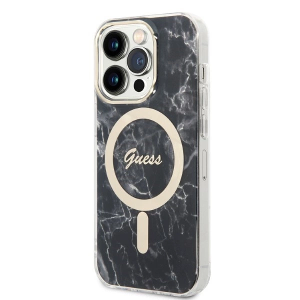 Set Guess GUBPP14XHMEACSK Case+ Charger iPhone 14 Pro Max 6.7" black/black hard case Marble MagSafeeng