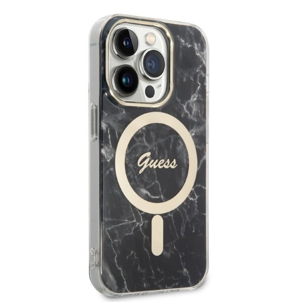 Set Guess GUBPP14XHMEACSK Case+ Charger iPhone 14 Pro Max 6.7" black/black hard case Marble MagSafeeng