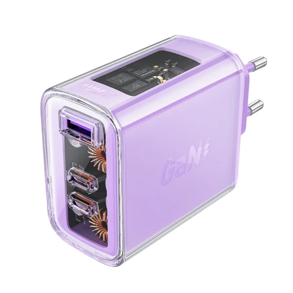 Acefast charger GaN 65W 3 ports (1xUSB, 2xUSB C) purple (A45)eng