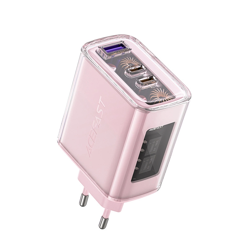 Acefast charger GaN 65W 3 ports (1xUSB, 2xUSB C) pink (A45)eng