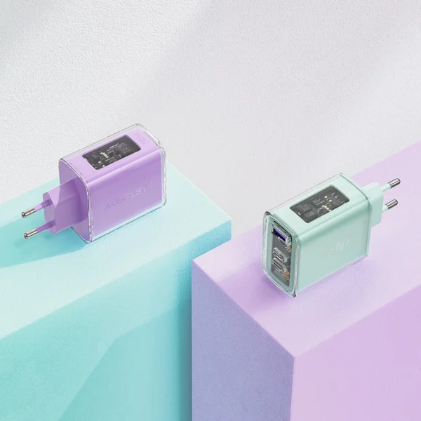 Acefast charger GaN 65W 3 ports (1xUSB, 2xUSB C) pink (A45)eng
