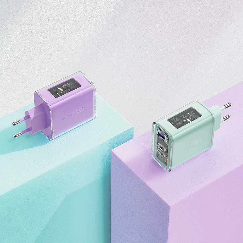 Acefast charger GaN 65W 3 ports (1xUSB, 2xUSB C) pink (A45)eng