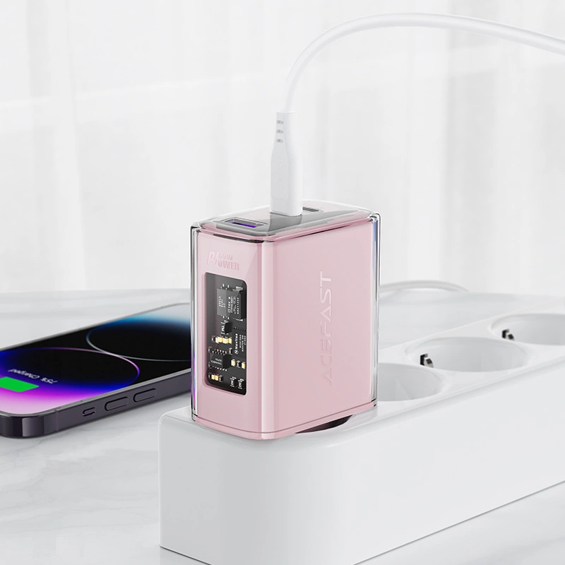 Acefast charger GaN 65W 3 ports (1xUSB, 2xUSB C) pink (A45)eng