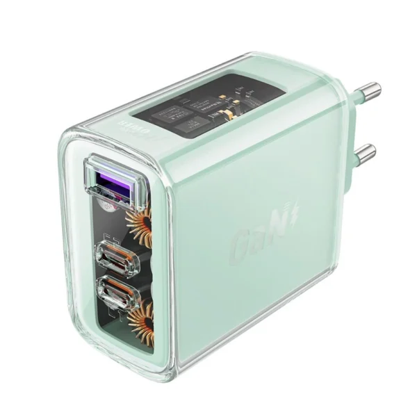 Acefast charger GaN 65W 3 ports (1xUSB, 2xUSB C) green (A45)eng