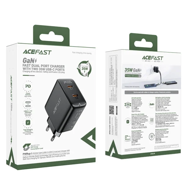 Fast charger GaN 35W PD 2x USB C Acefast A49 - blackeng
