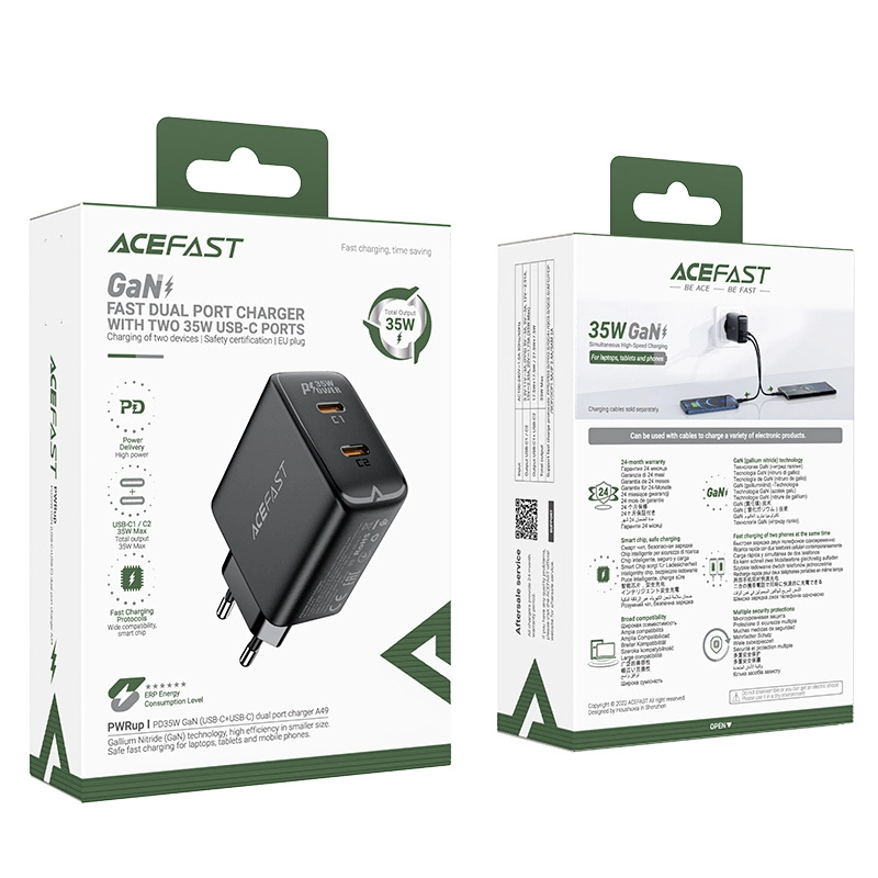 Fast charger GaN 35W PD 2x USB C Acefast A49 - blackeng