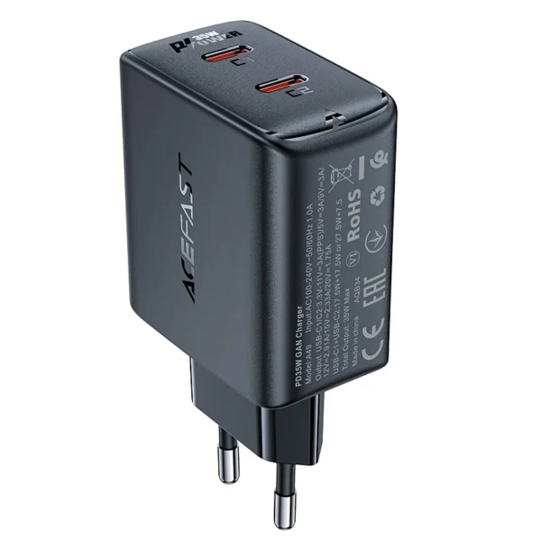 Fast charger GaN 35W PD 2x USB C Acefast A49 - blackeng