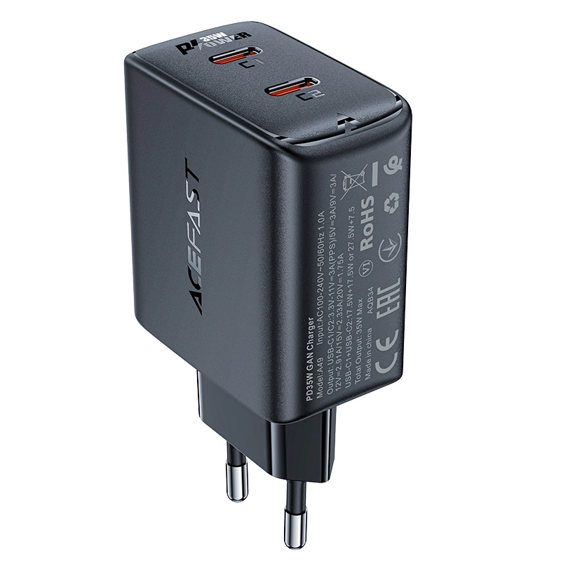 Fast charger GaN 35W PD 2x USB C Acefast A49 - blackeng