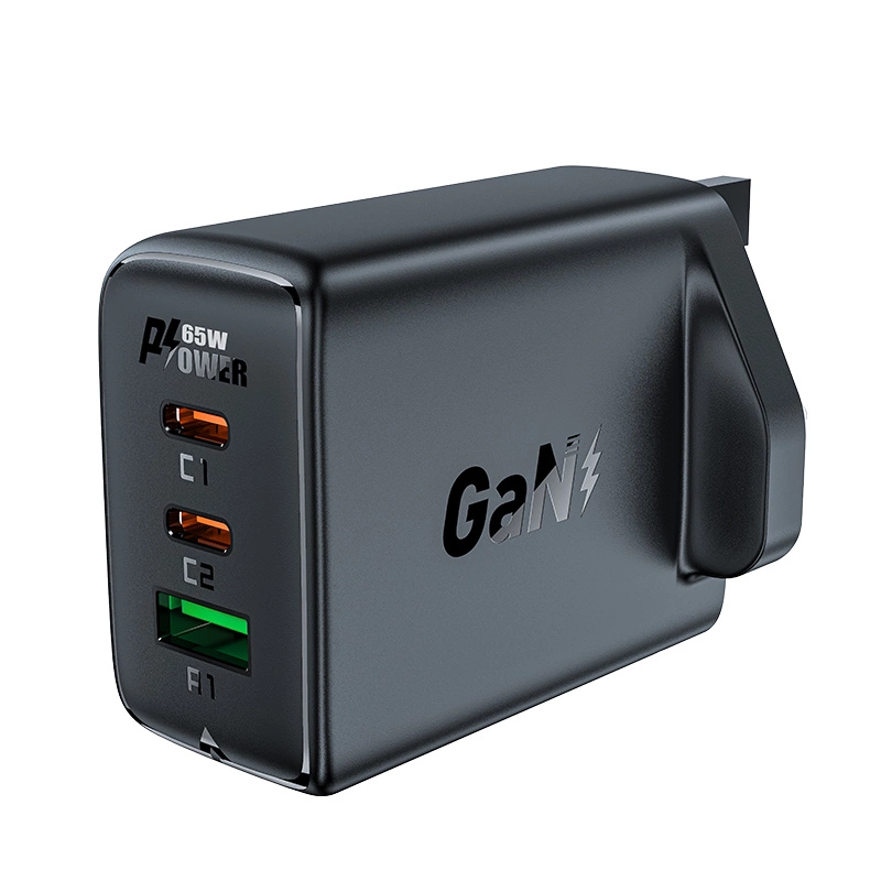 Acefast charger GaN 65W 3 ports (1xUSB, 2xUSB C PD) UK plug black (A44)eng