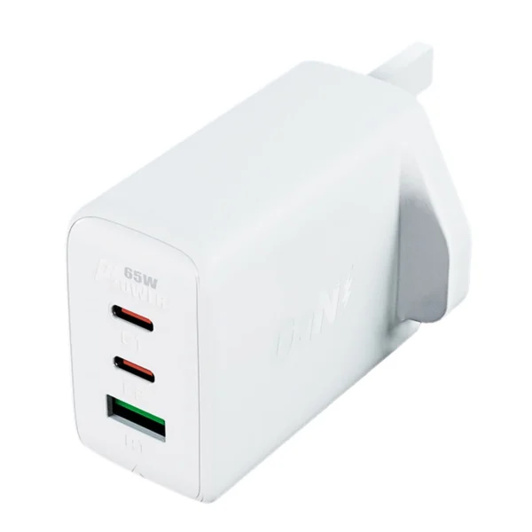 Acefast charger GaN 65W 3 ports (1xUSB, 2xUSB C PD) UK plug white (A44)eng
