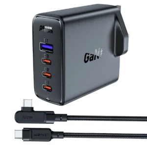Fast charger GaN UK 100W Power Delivery 3x USB C 1x USB - blackeng