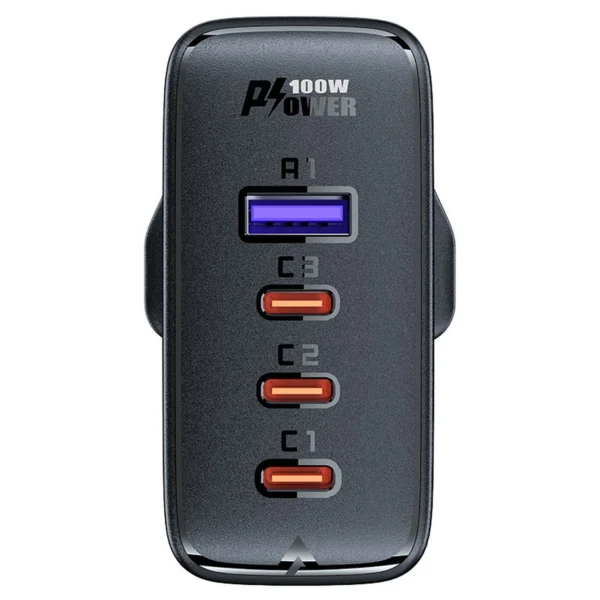 Fast charger GaN UK 100W Power Delivery 3x USB C 1x USB - blackeng
