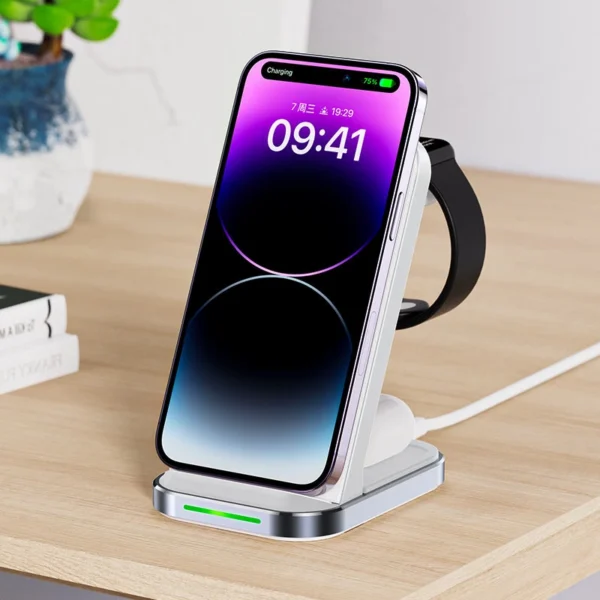 Acefast E15 3in1 wireless charging station for iPhone, AirPods, Apple Watch - whiteeng