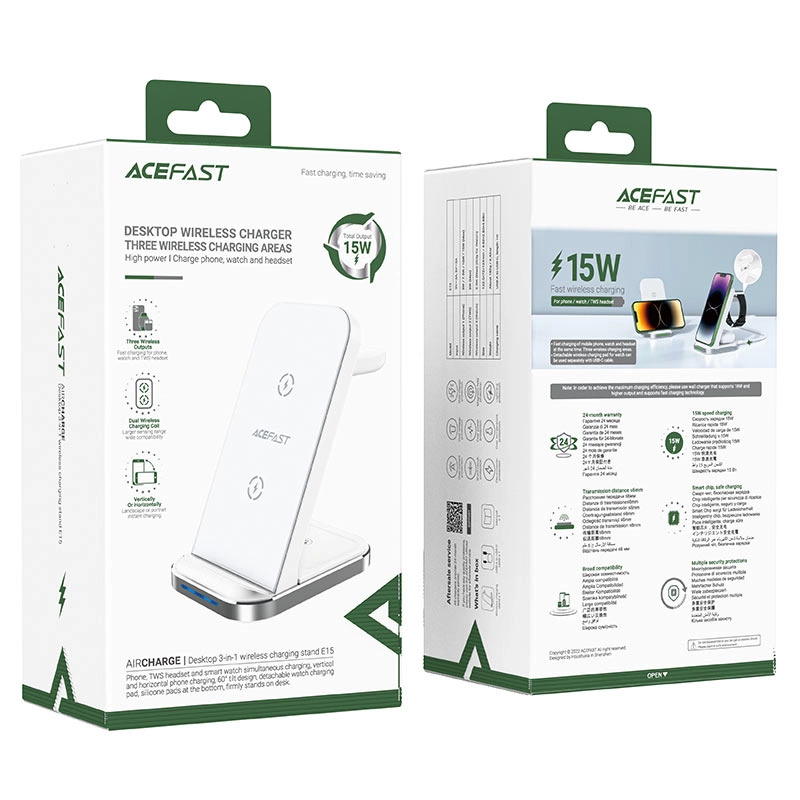 Acefast E15 3in1 wireless charging station for iPhone, AirPods, Apple Watch - whiteeng