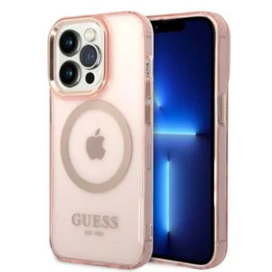Guess GUHMP14LHTCMP iPhone 14 Pro 6.1" pink/pink hard case Gold Outline Translucent MagSafeeng