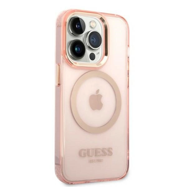 Guess GUHMP14LHTCMP iPhone 14 Pro 6.1" pink/pink hard case Gold Outline Translucent MagSafeeng