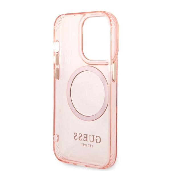 Guess GUHMP14LHTCMP iPhone 14 Pro 6.1" pink/pink hard case Gold Outline Translucent MagSafeeng