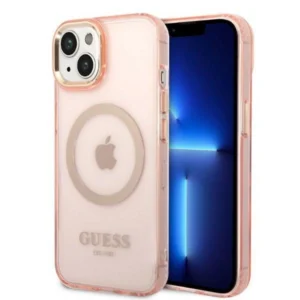Guess GUHMP14MHTCMP iPhone 14 Plus 6.7" pink/pink hard case Gold Outline Translucent MagSafeeng