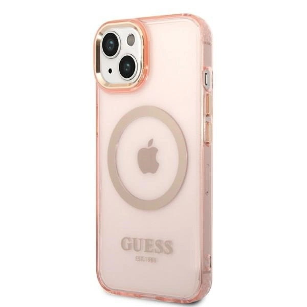 Guess GUHMP14MHTCMP iPhone 14 Plus 6.7" pink/pink hard case Gold Outline Translucent MagSafeeng