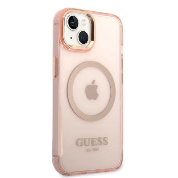 Guess GUHMP14MHTCMP iPhone 14 Plus 6.7" pink/pink hard case Gold Outline Translucent MagSafeeng