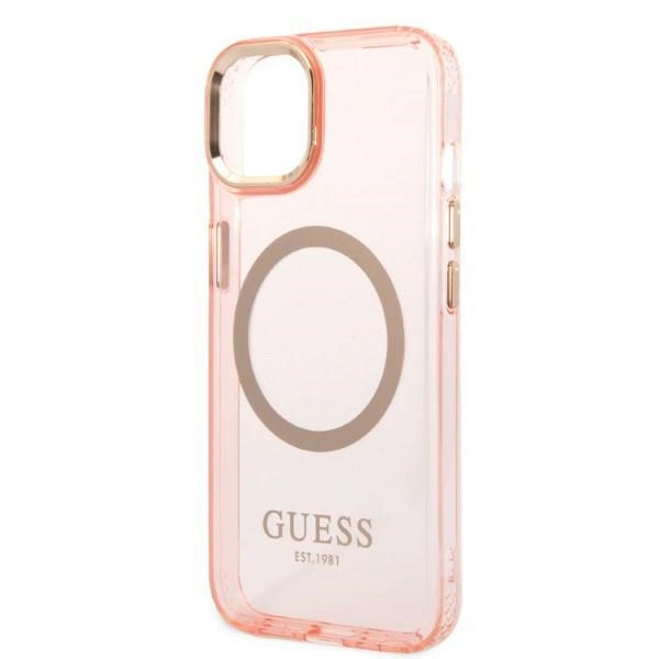 Guess GUHMP14MHTCMP iPhone 14 Plus 6.7" pink/pink hard case Gold Outline Translucent MagSafeeng