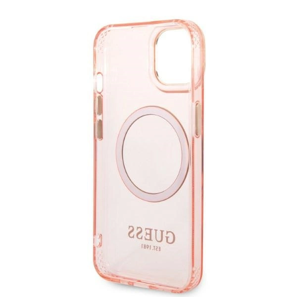 Guess GUHMP14MHTCMP iPhone 14 Plus 6.7" pink/pink hard case Gold Outline Translucent MagSafeeng