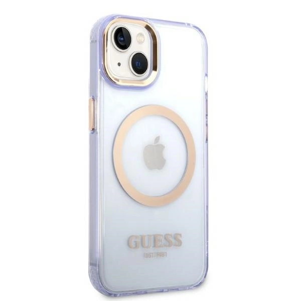Guess GUHMP14SHTCMU iPhone 14 6.1" purple/purple hard case Gold Outline Translucent MagSafeeng
