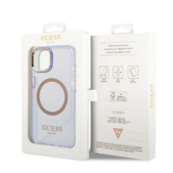Guess GUHMP14SHTCMU iPhone 14 6.1" purple/purple hard case Gold Outline Translucent MagSafeeng