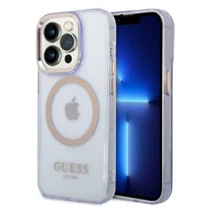 Guess Gold Outline Translucent MagSafe Case for iPhone 14 Pro Max 6.7" - Purpleeng
