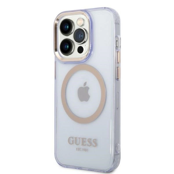 Guess Gold Outline Translucent MagSafe Case for iPhone 14 Pro Max 6.7" - Purpleeng