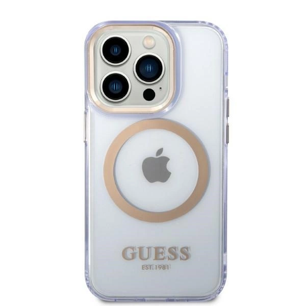 Guess Gold Outline Translucent MagSafe Case for iPhone 14 Pro Max 6.7" - Purpleeng