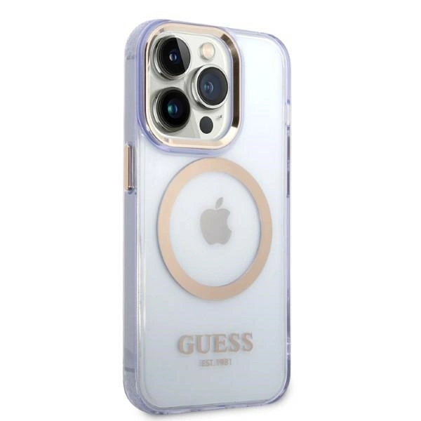 Guess Gold Outline Translucent MagSafe Case for iPhone 14 Pro Max 6.7" - Purpleeng
