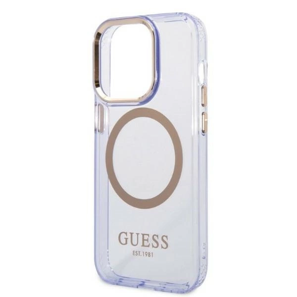 Guess Gold Outline Translucent MagSafe Case for iPhone 14 Pro Max 6.7" - Purpleeng