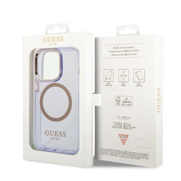 Guess Gold Outline Translucent MagSafe Case for iPhone 14 Pro Max 6.7" - Purpleeng