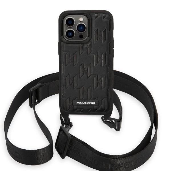 Karl Lagerfeld KLHCP14LSTMMK iPhone 14 Pro 6.1" hardcase black/black Monogram Plaque Logo Strapeng