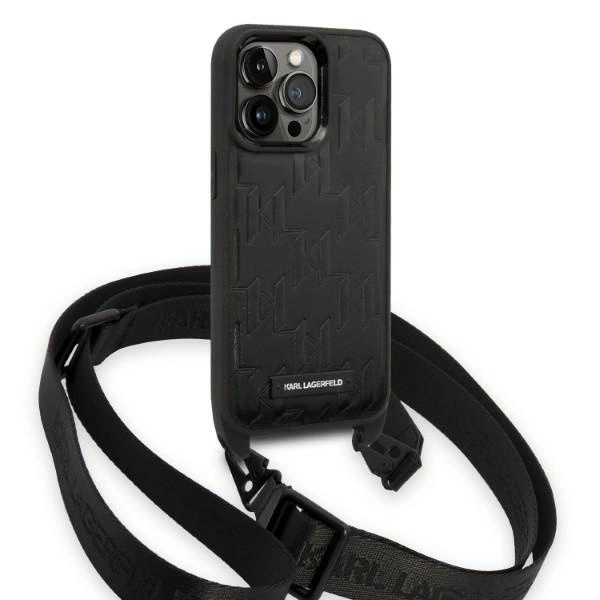 Karl Lagerfeld KLHCP14LSTMMK iPhone 14 Pro 6.1" hardcase black/black Monogram Plaque Logo Strapeng