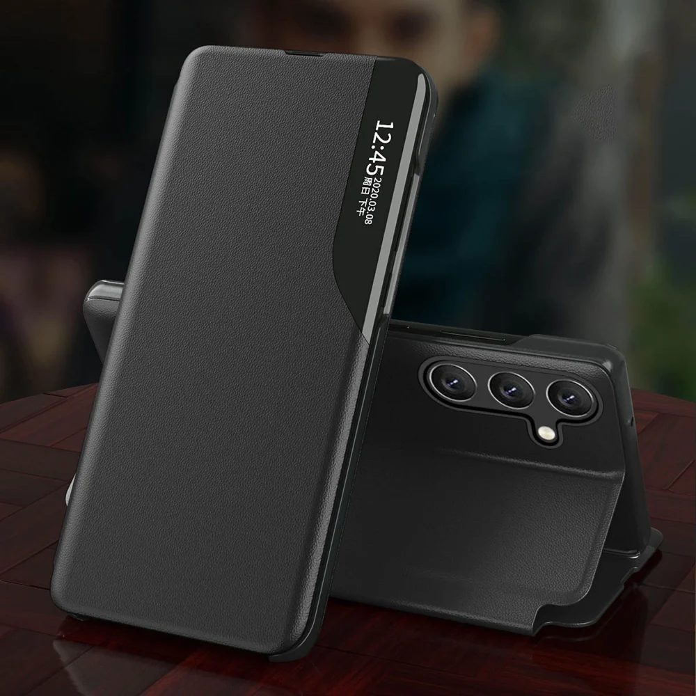 Eco Leather View Case for Samsung Galaxy A54 5G with flip stand, blackeng